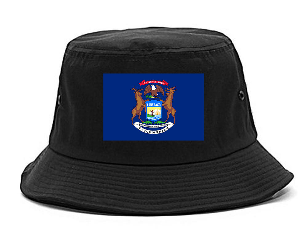 Michigan State Flag MI Chest Mens Bucket Hat Black
