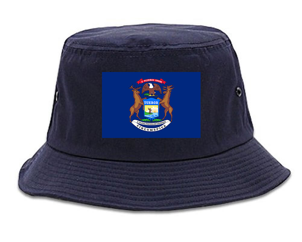 Michigan State Flag MI Chest Mens Bucket Hat Navy Blue