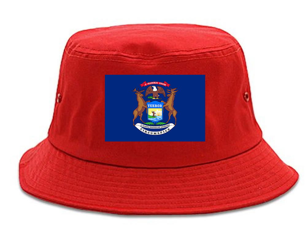 Michigan State Flag MI Chest Mens Bucket Hat Red