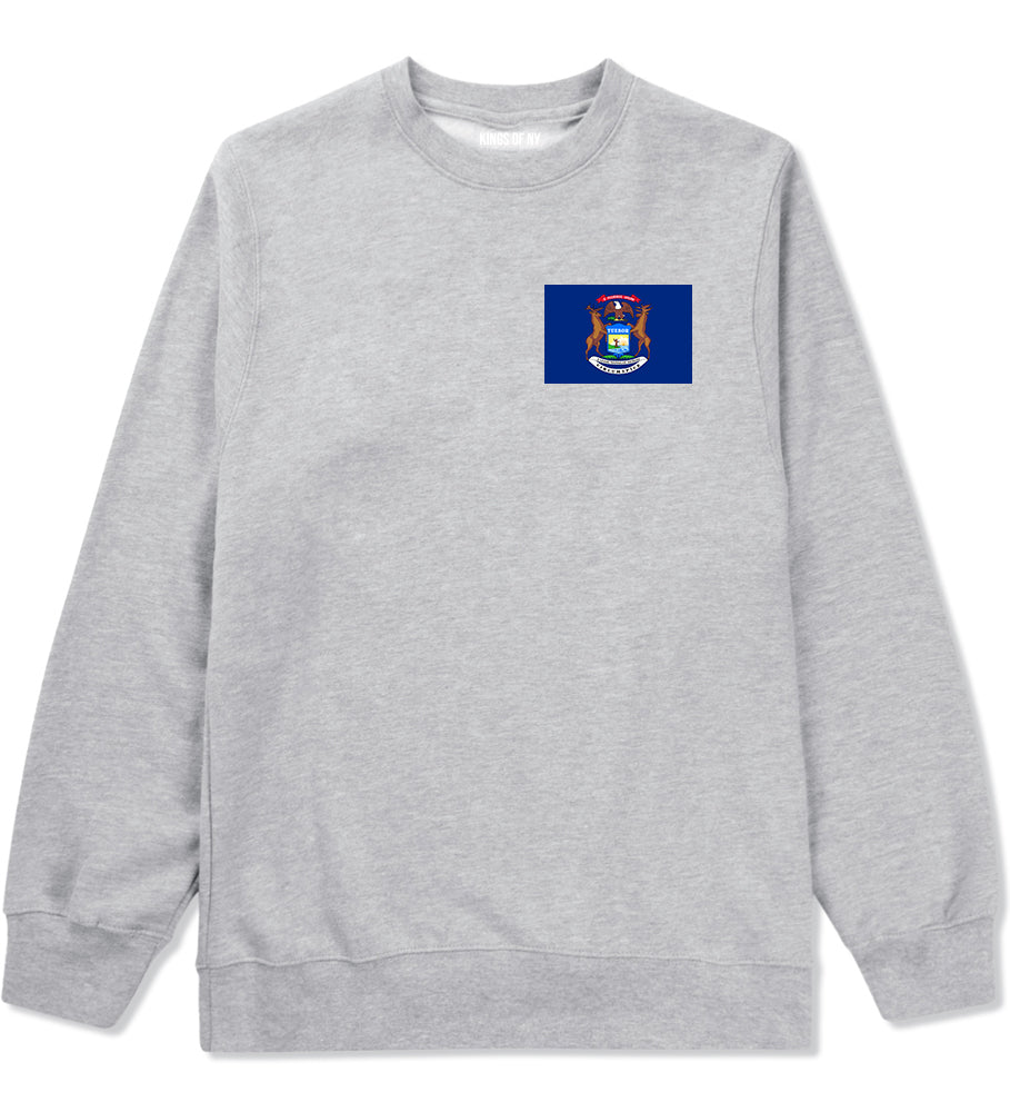 Michigan State Flag MI Chest Mens Crewneck Sweatshirt Grey