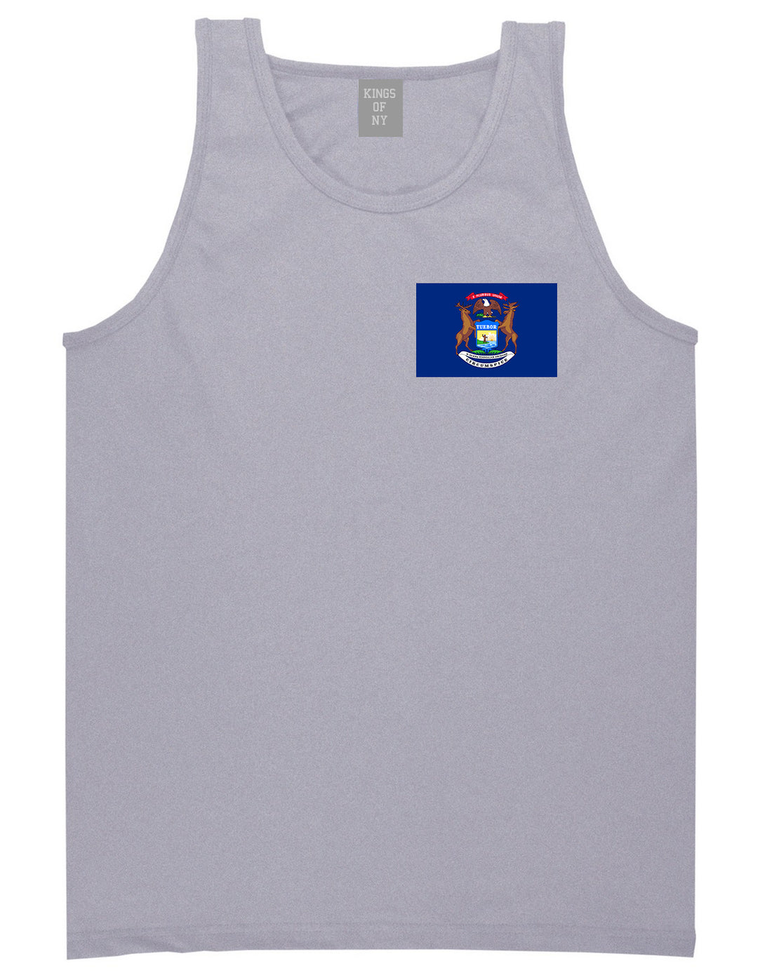 Michigan State Flag MI Chest Mens Tank Top T-Shirt Grey