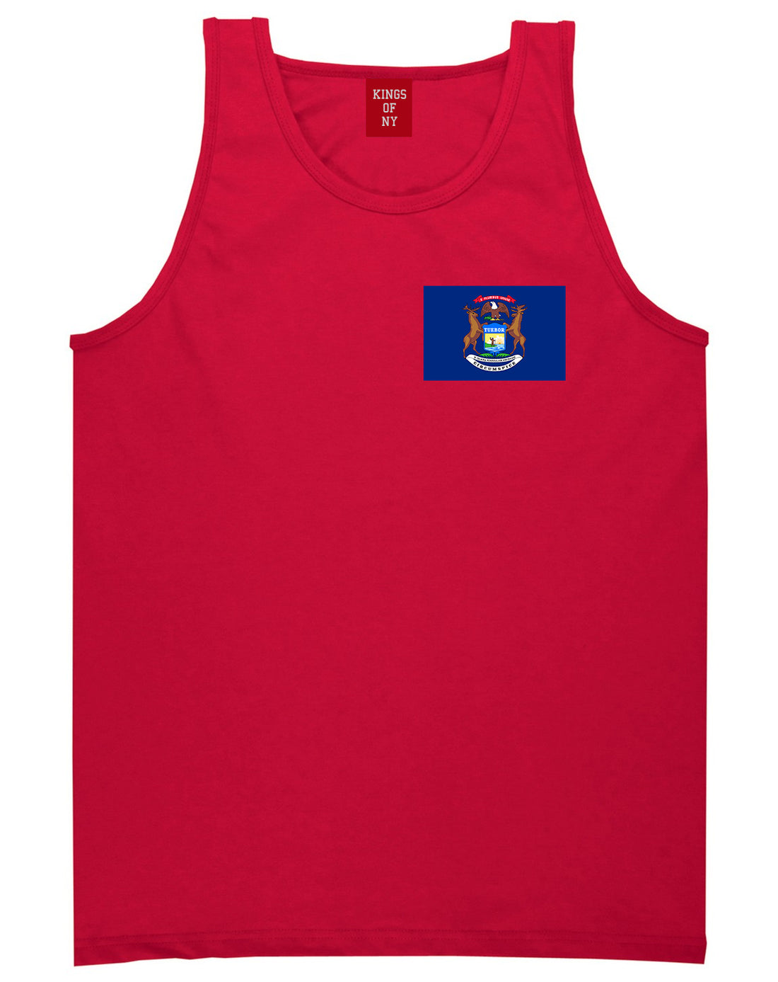 Michigan State Flag MI Chest Mens Tank Top T-Shirt Red