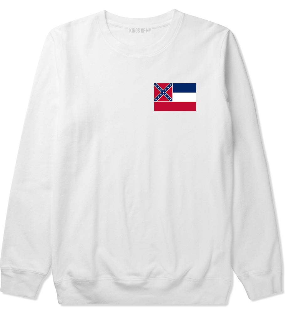 Mississippi State Flag MS Chest Mens Crewneck Sweatshirt White