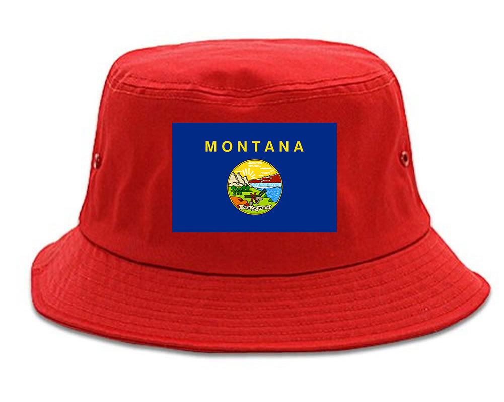 Montana State Flag MT Chest Mens Bucket Hat Red