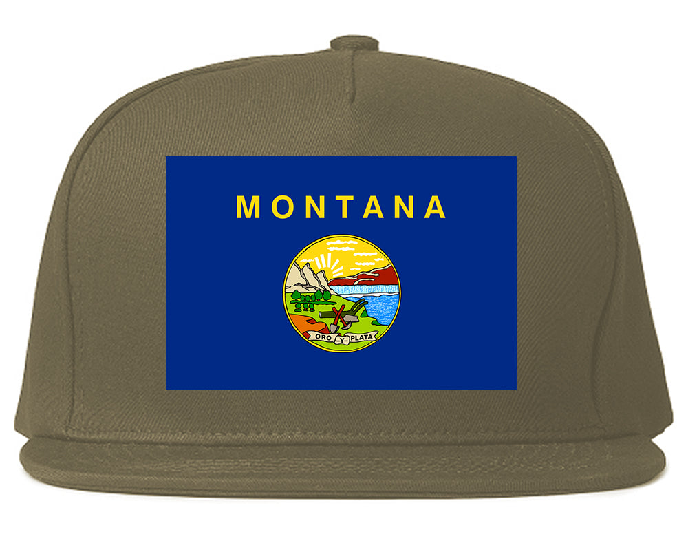 Montana State Flag MT Chest Mens Snapback Hat Grey