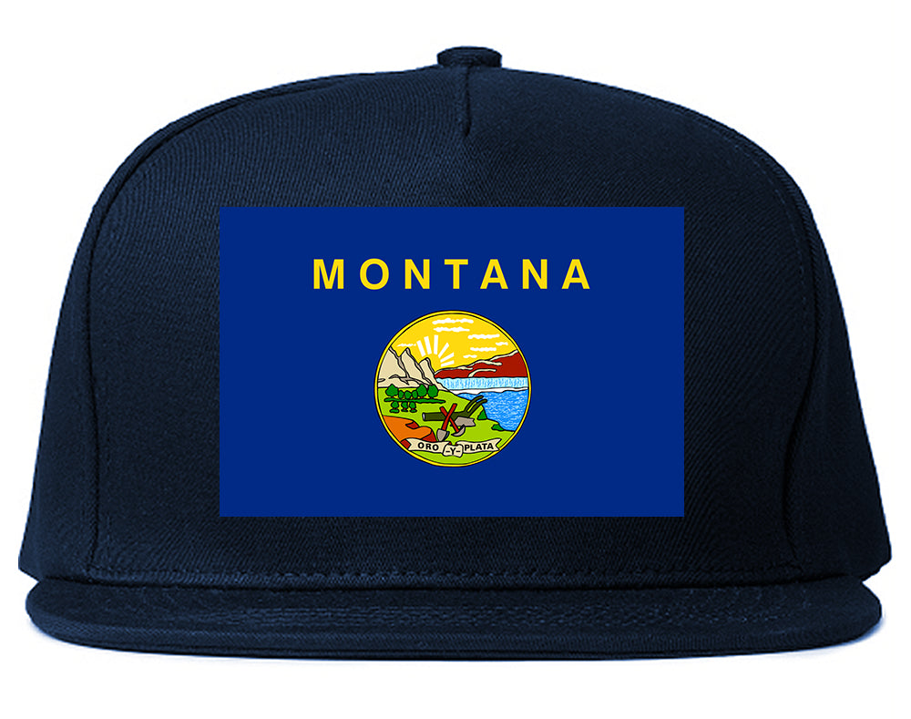 Montana State Flag MT Chest Mens Snapback Hat Navy Blue