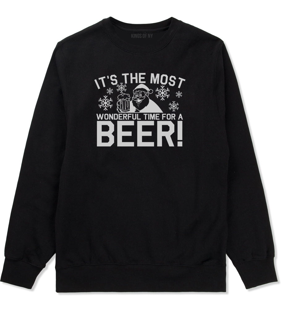 Most Wonderful Time Beer Funny Christmas Black Mens Crewneck Sweatshirt
