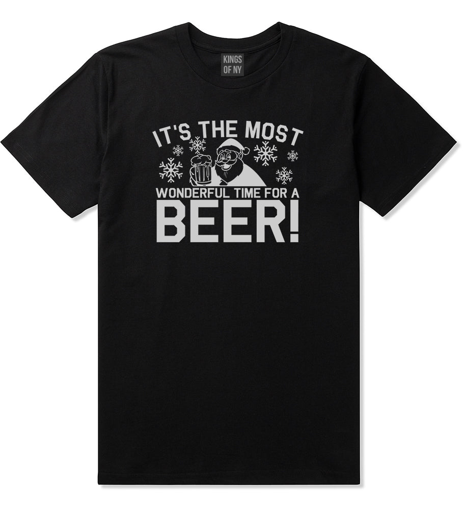 Most Wonderful Time Beer Funny Christmas Black Mens T-Shirt