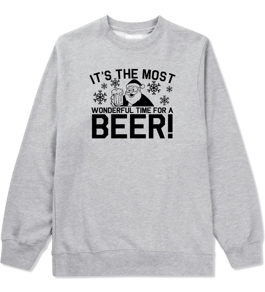 Most Wonderful Time Beer Funny Christmas Grey Mens Crewneck Sweatshirt