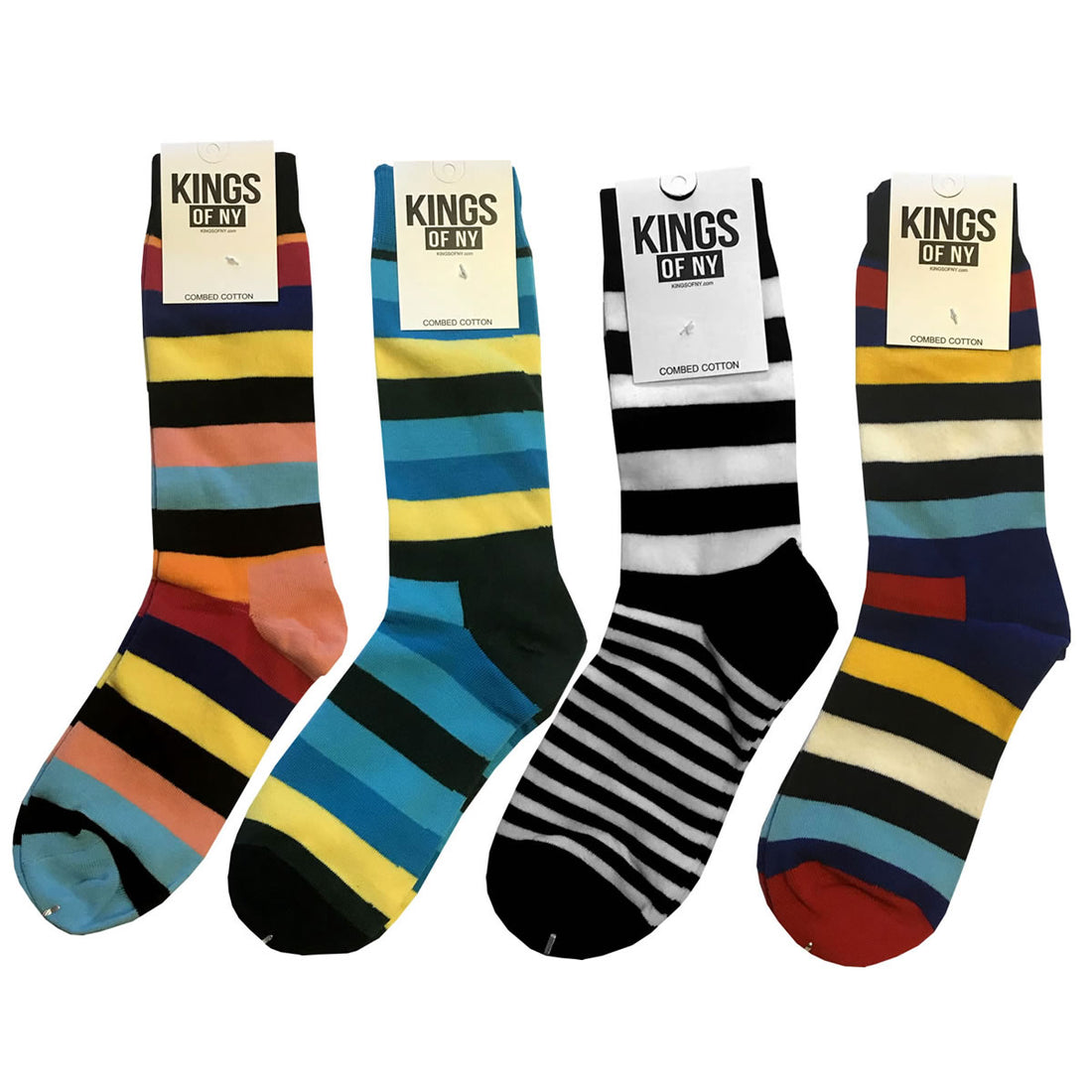 Multi Color Colorful Striped Mens Cotton Socks 4 PACK