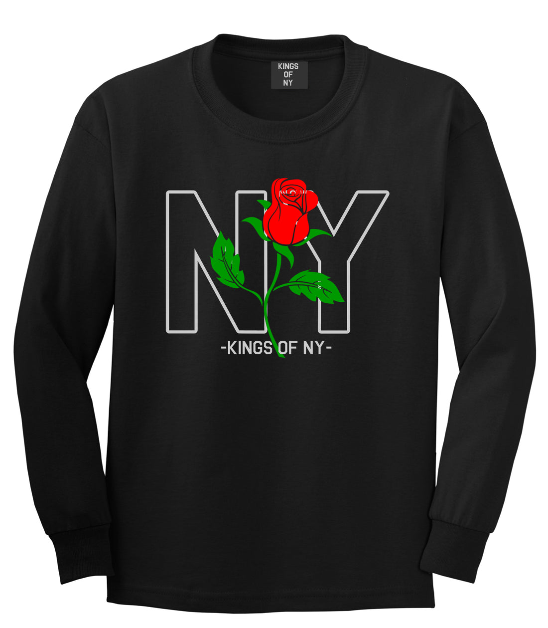 NY Rising Rose Mens Long Sleeve T-Shirt Black
