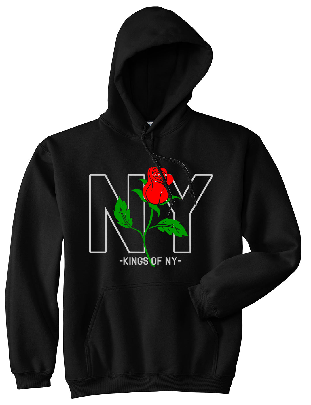 NY Rising Rose Mens Pullover Hoodie Black