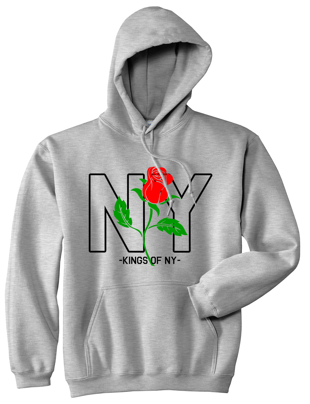 NY Rising Rose Mens Pullover Hoodie Grey