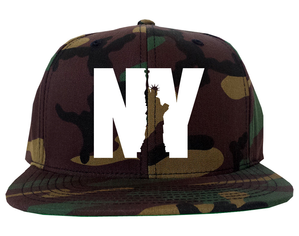 NY Statue Of Liberty Mens Snapback Hat Green Camo