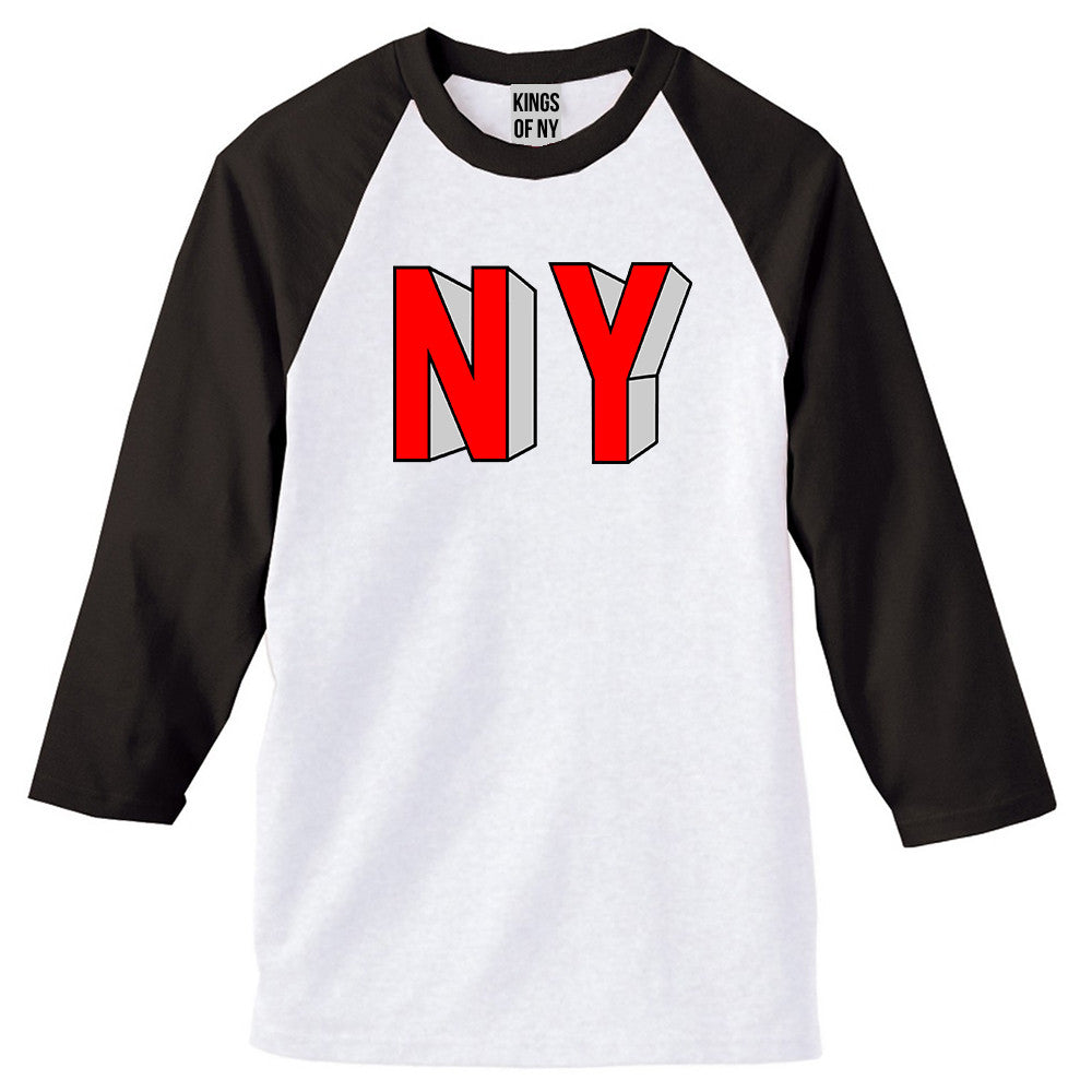NY Block Letters 3/4 Sleeve Raglan T-Shirt in White