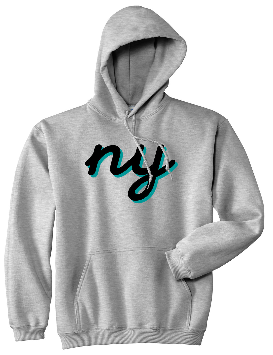 NY lower case script Pullover Hoodie in Grey