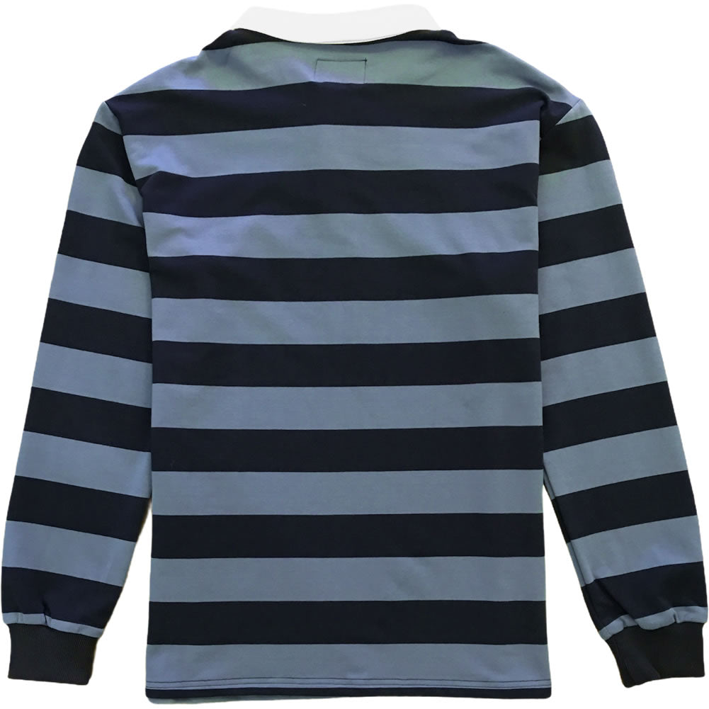 Navy Blue And Light Blue Striped Mens Long Sleeve Rugby Shirt Back