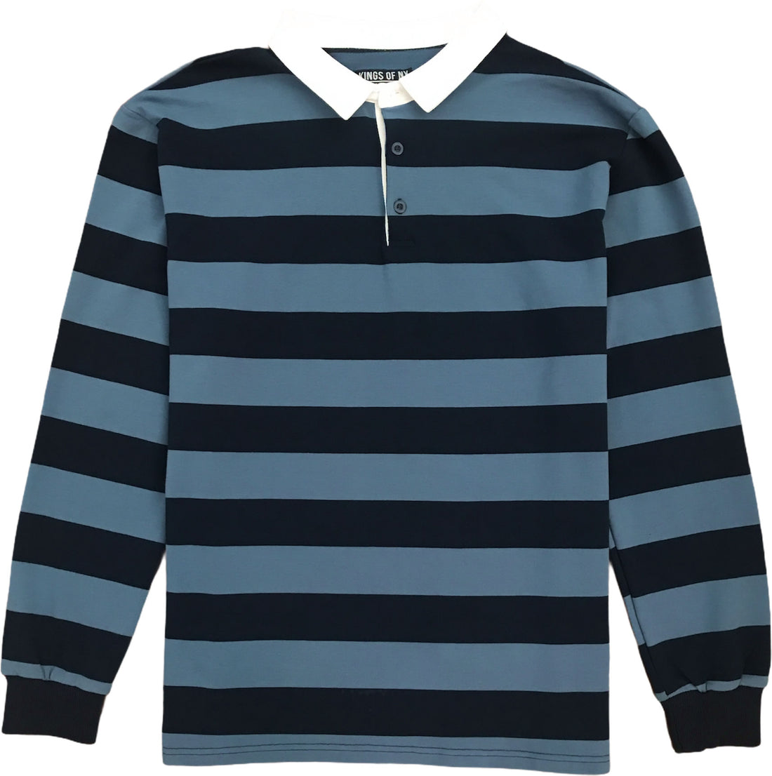 Navy Blue And Light Blue Striped Mens Long Sleeve Rugby Shirt
