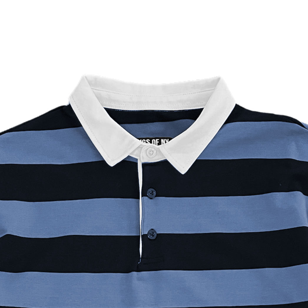 Navy Blue and Light Blue Stripe Short Sleeve Rugby Shirt Detail
