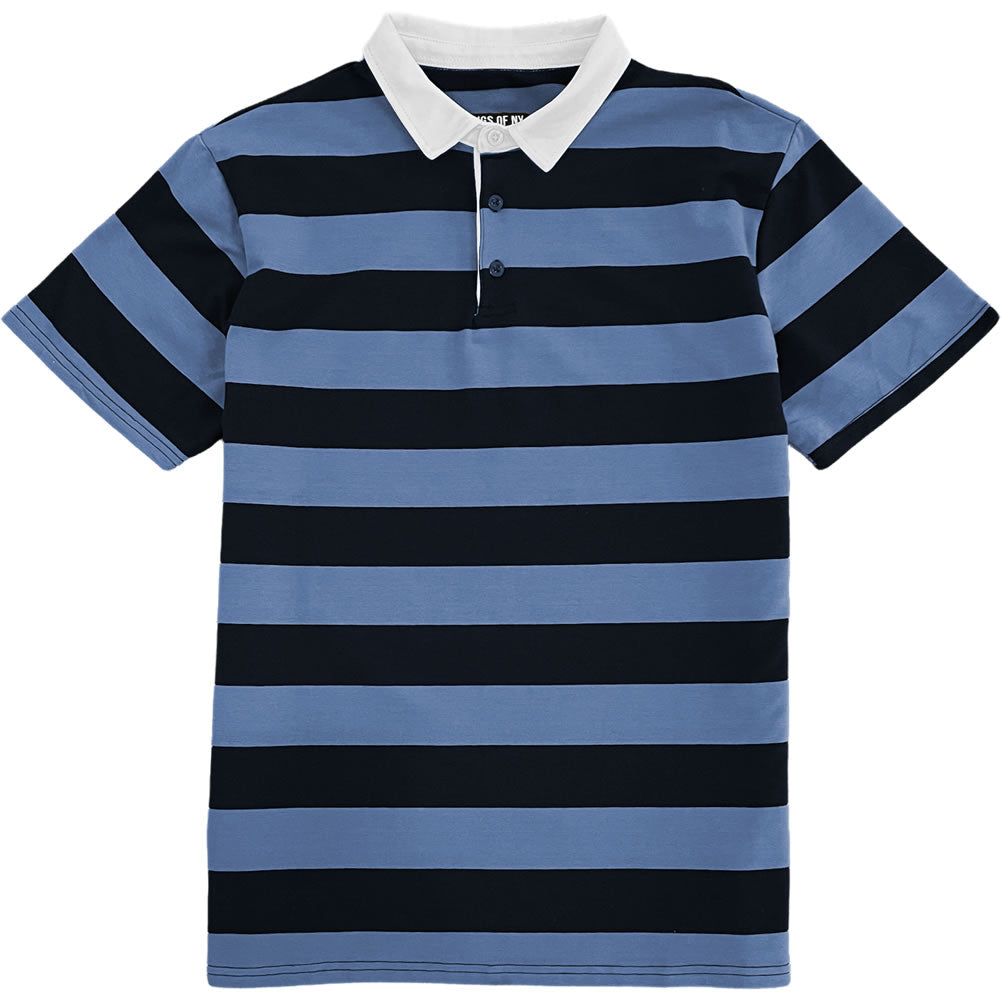 Navy Blue and Light Blue Stripe Short Sleeve Rugby Shirt