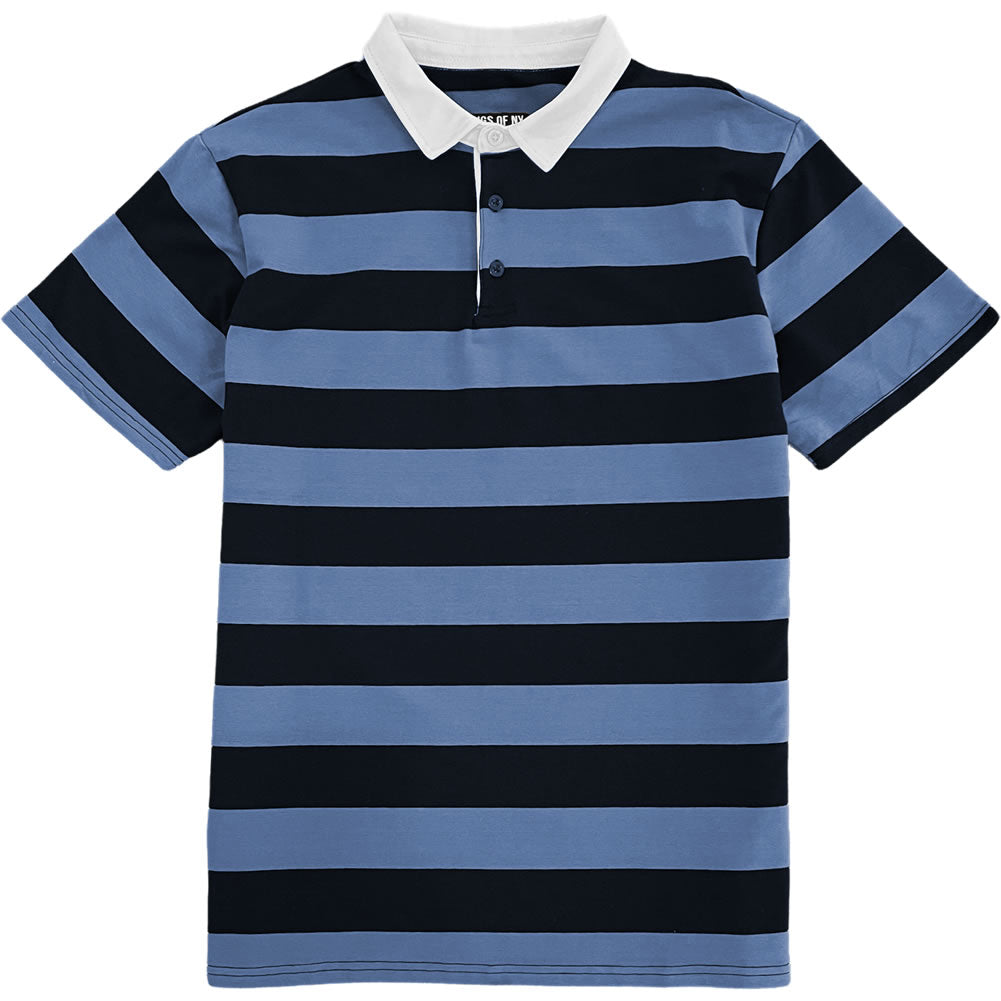 Navy Blue And Light Blue Striped Mens Short Sleeve Rugby Shirt KINGS