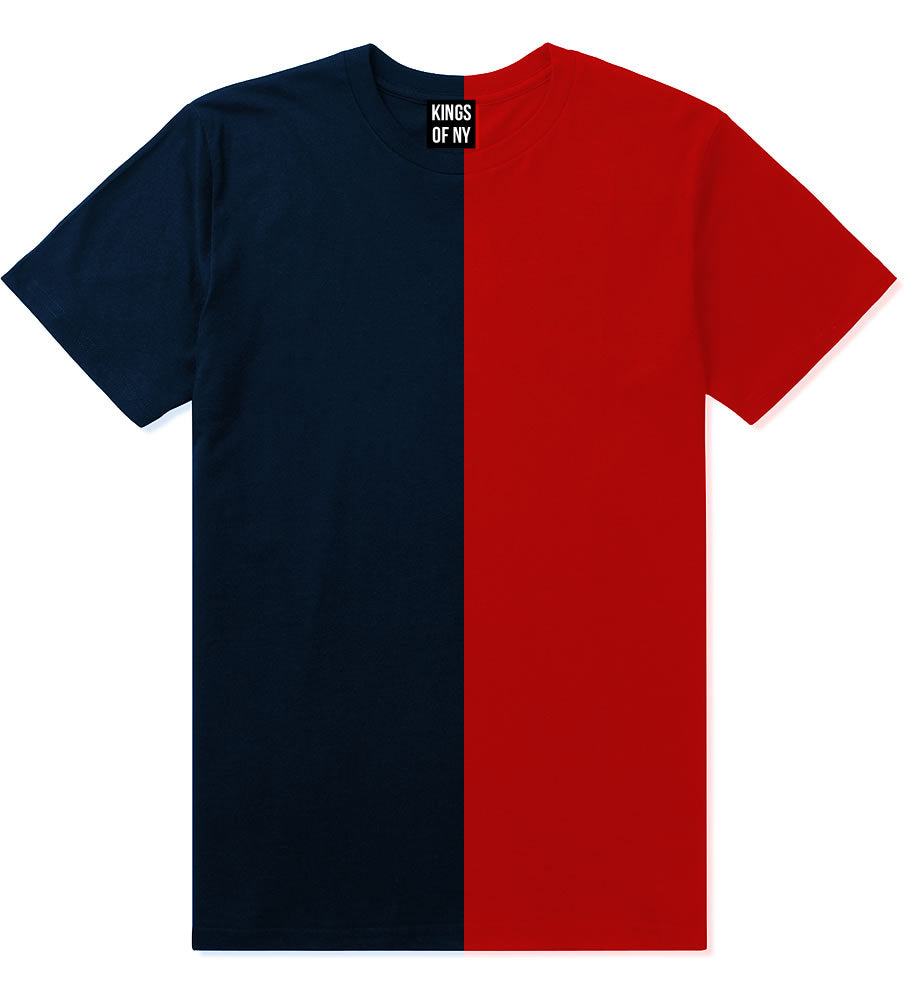Navy Blue And Red Split Mens Short Sleeve T-Shirt