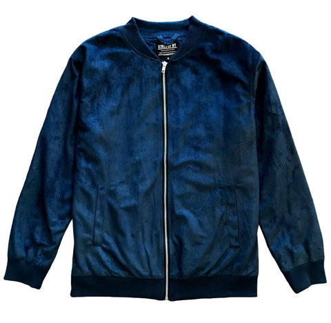 Navy Blue Faux Suede Mens Bomber Jacket