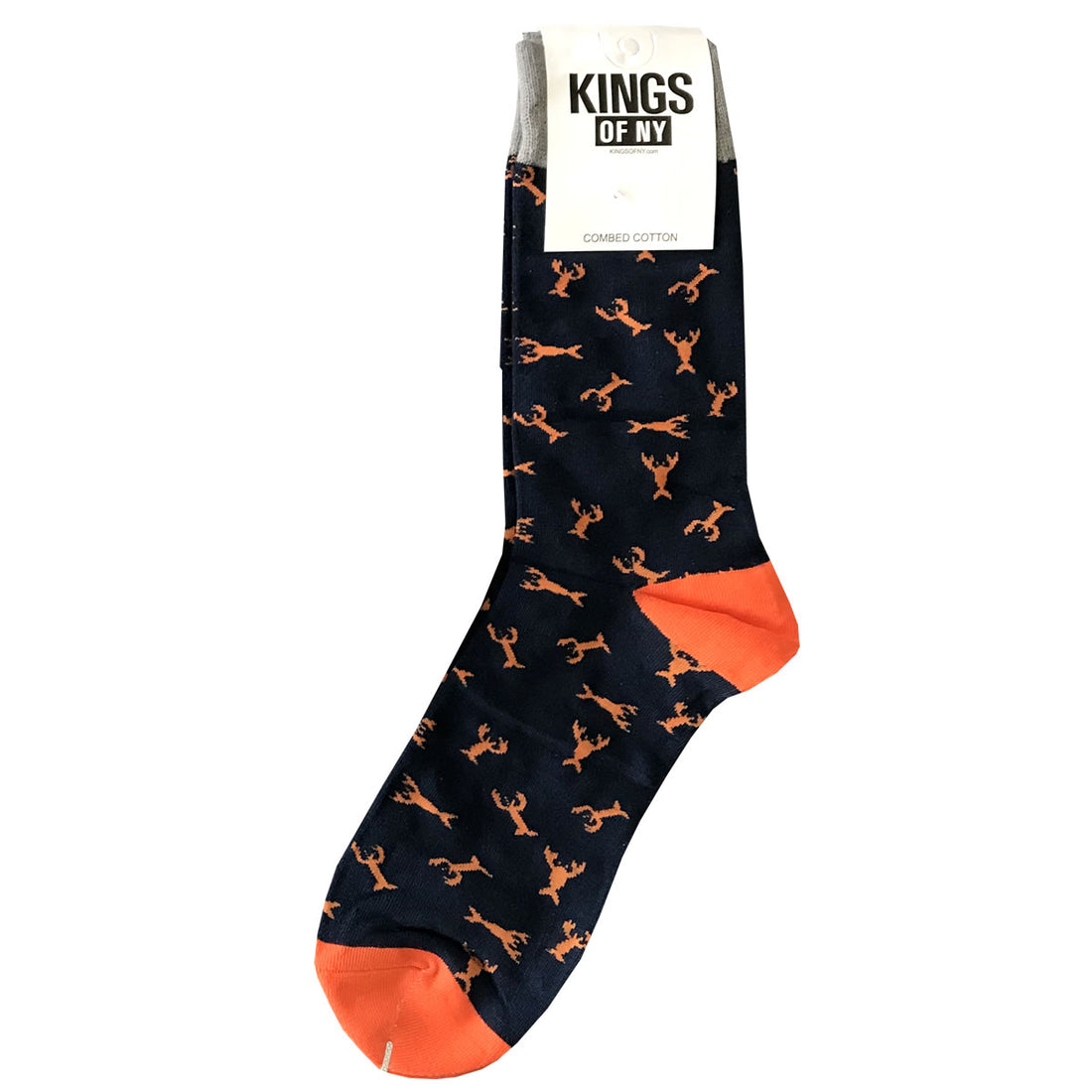 Navy Blue Orange Lobster Nautical Mens Cotton Socks by KINGS OF NY