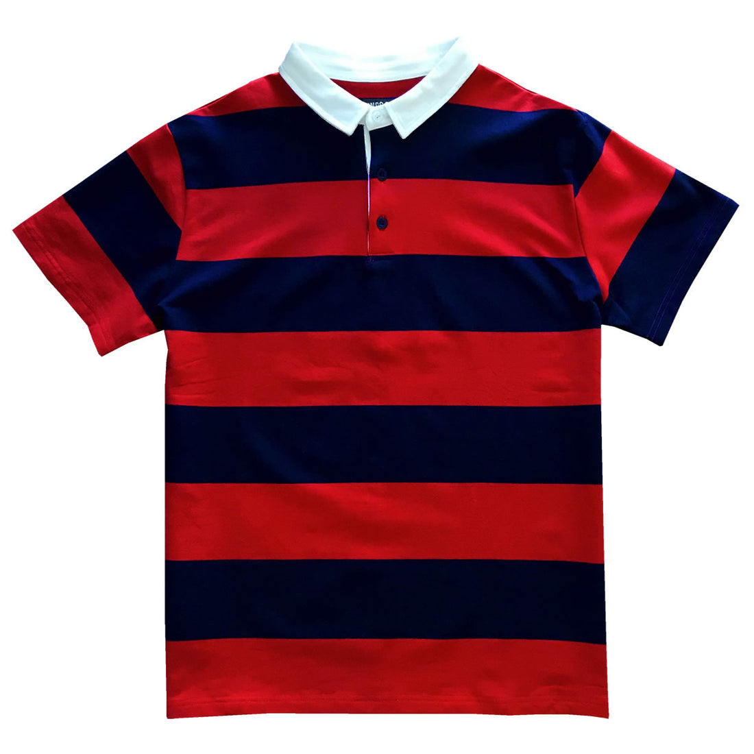 Navy Blue and Red Short Sleeve Striped Men's Rugby Shirt