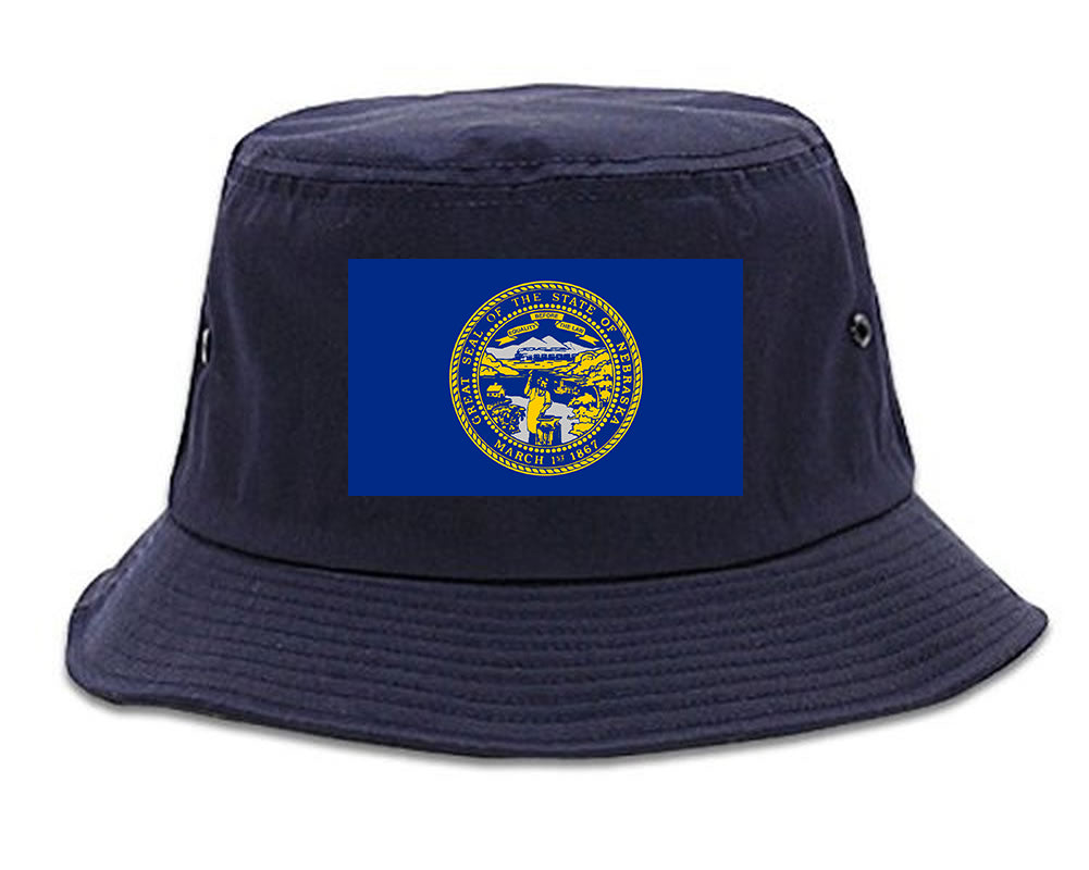 Nebraska State Flag NE Chesst Mens Bucket Hat Navy Blue