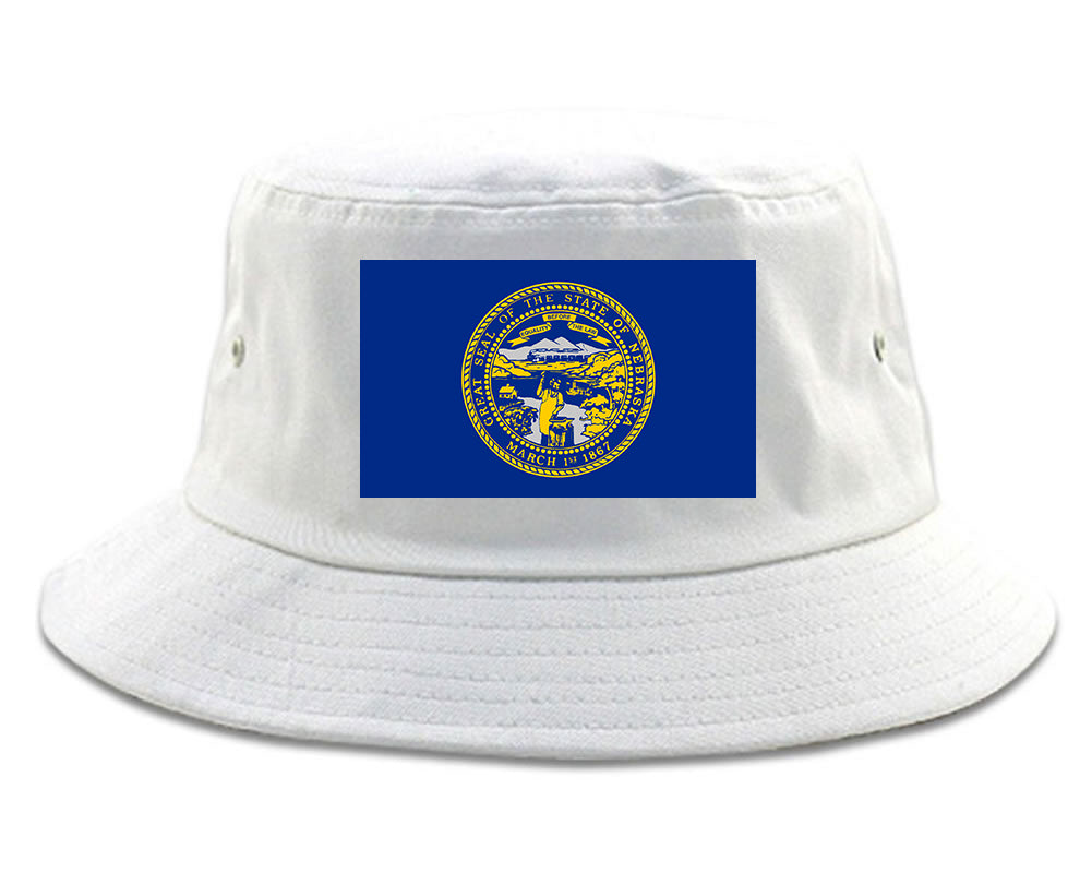 Nebraska State Flag NE Chesst Mens Bucket Hat White