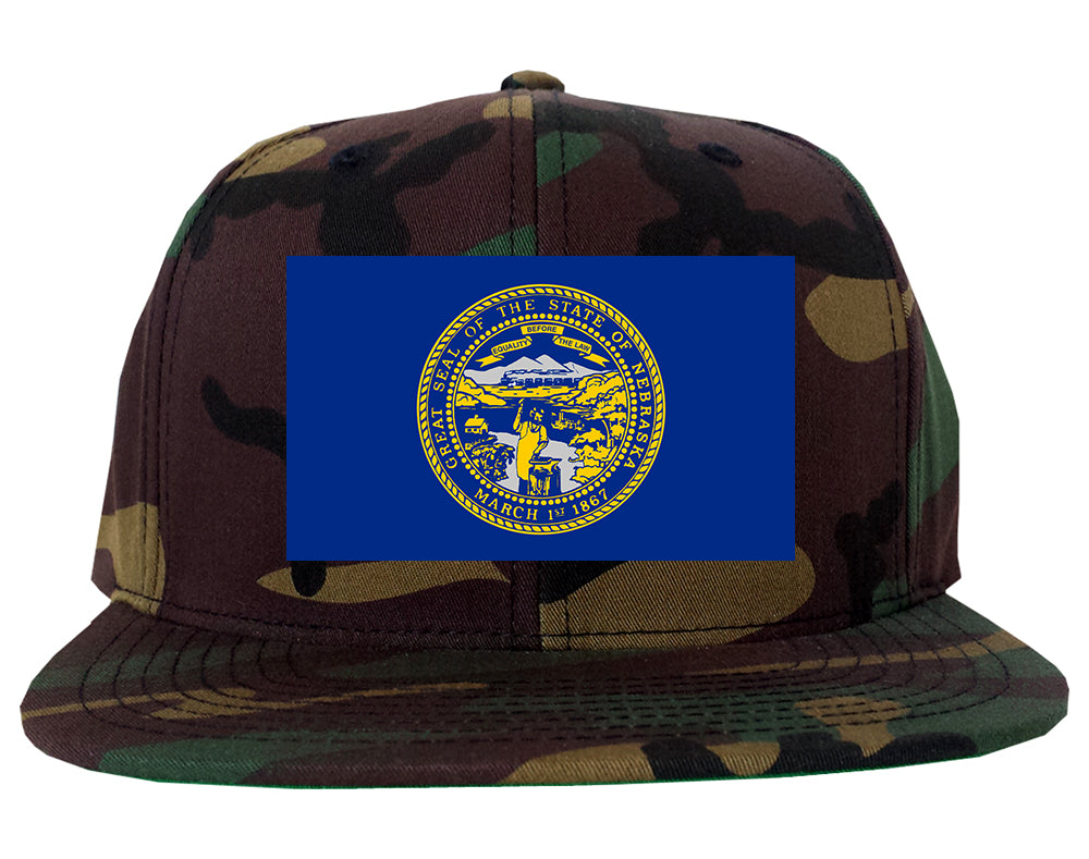 Nebraska State Flag NE Chesst Mens Snapback Hat Army Camo