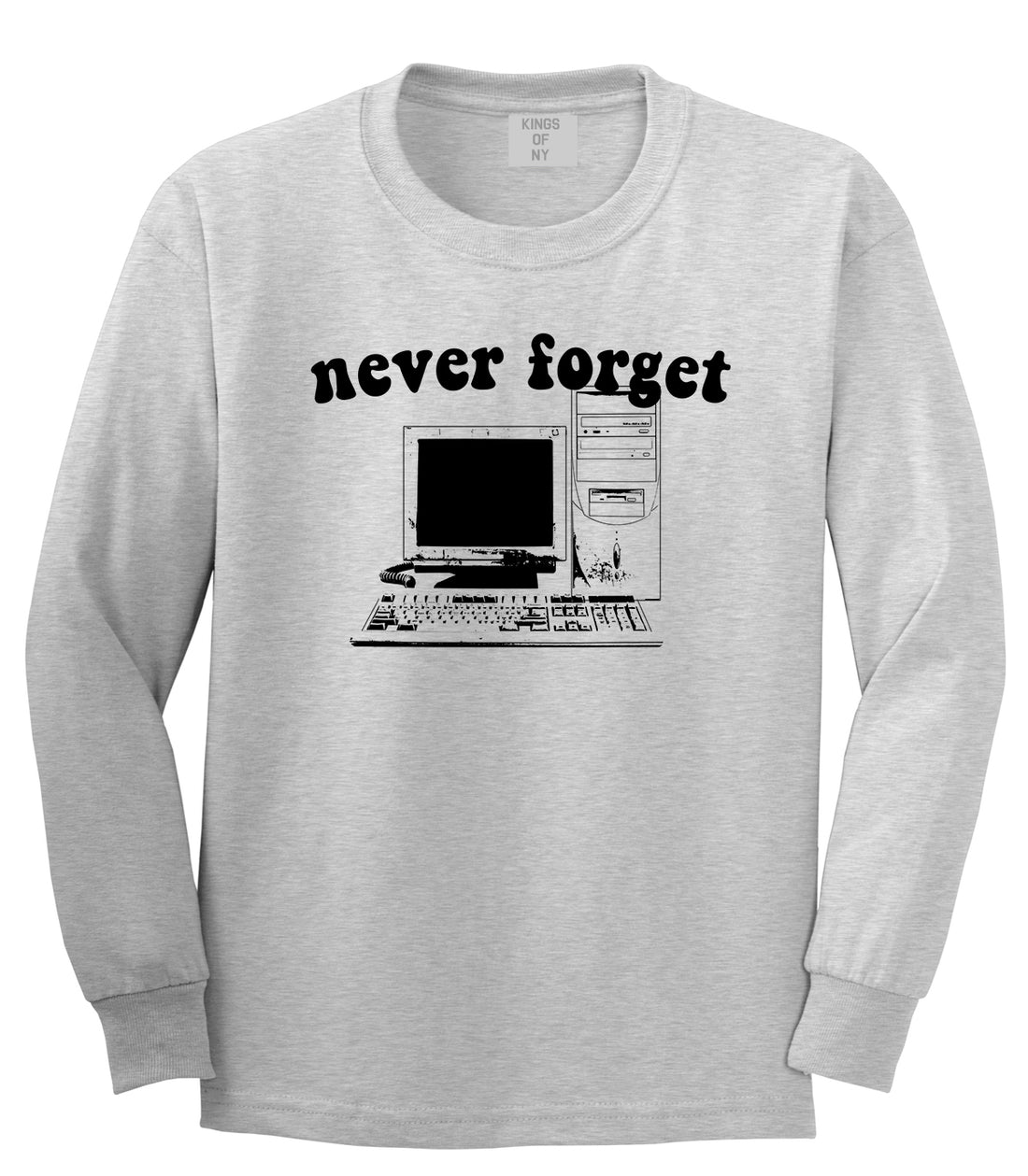 Never Forget Old Computer Nerd Mens Long Sleeve T-Shirt Grey