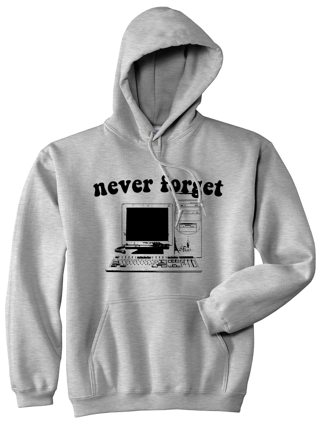 Never Forget Old Computer Nerd Mens Pullover Hoodie Grey