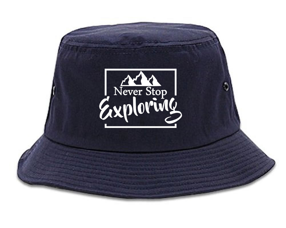 Never_Stop_Exploring Navy Blue Bucket Hat