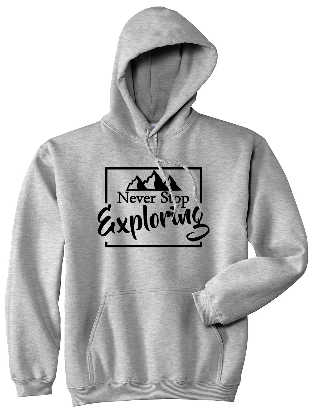 Never Stop Exploring Mens Grey Pullover Hoodie by KINGS OF NY