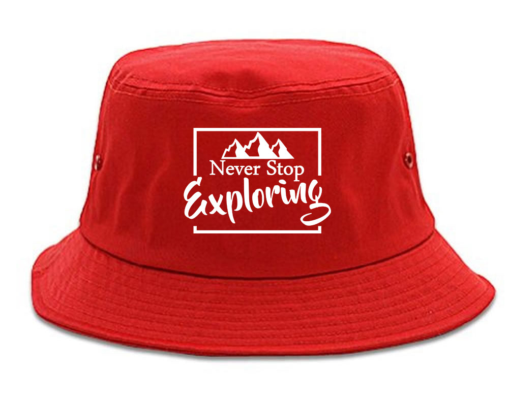 Never_Stop_Exploring Red Bucket Hat