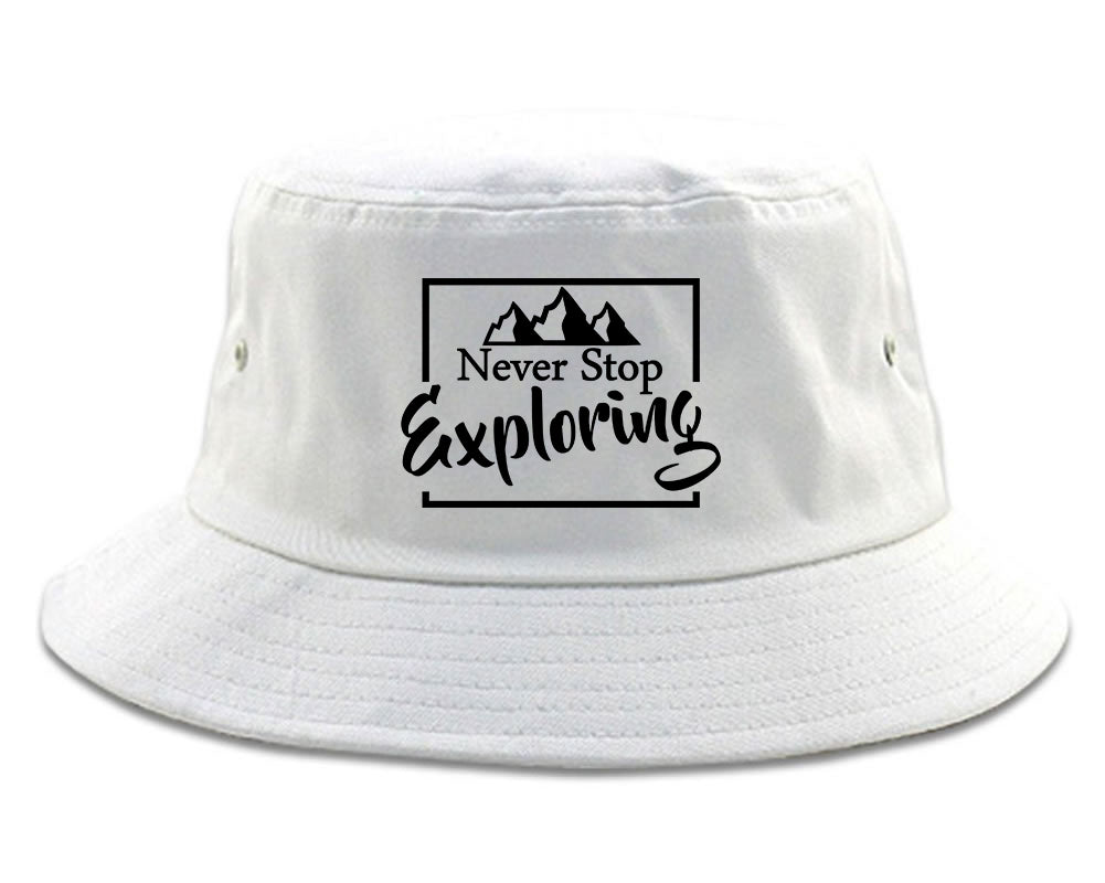 Never_Stop_Exploring White Bucket Hat