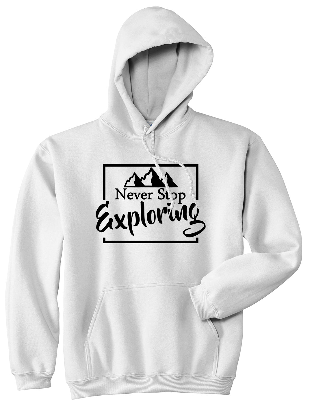 Never Stop Exploring Mens White Pullover Hoodie by KINGS OF NY