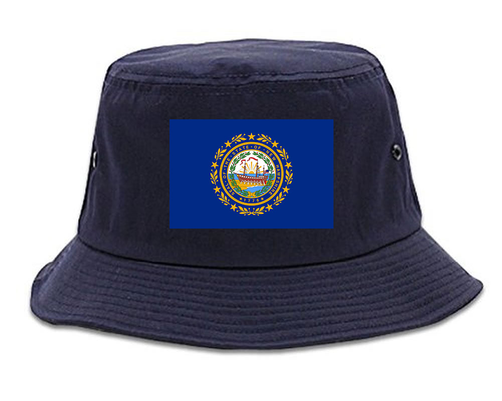 New Hampshire State Flag NH Chest Mens Bucket Hat Navy Blue