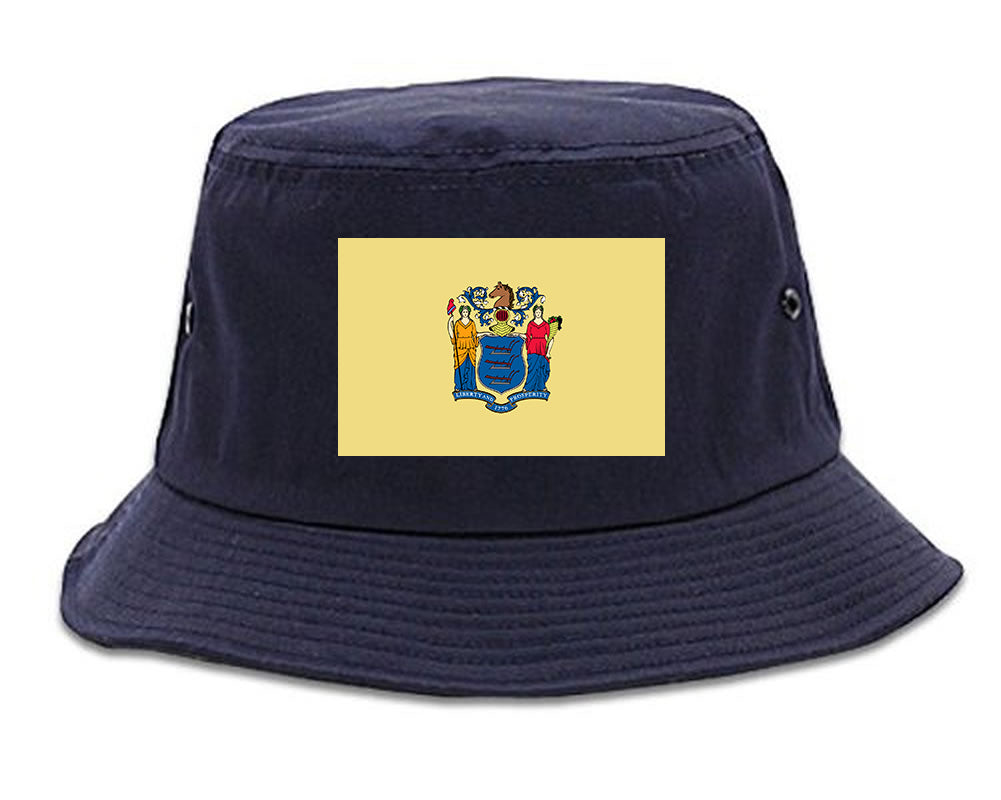 New Jersey State Flag NJ Chest Mens Bucket Hat Navy Blue