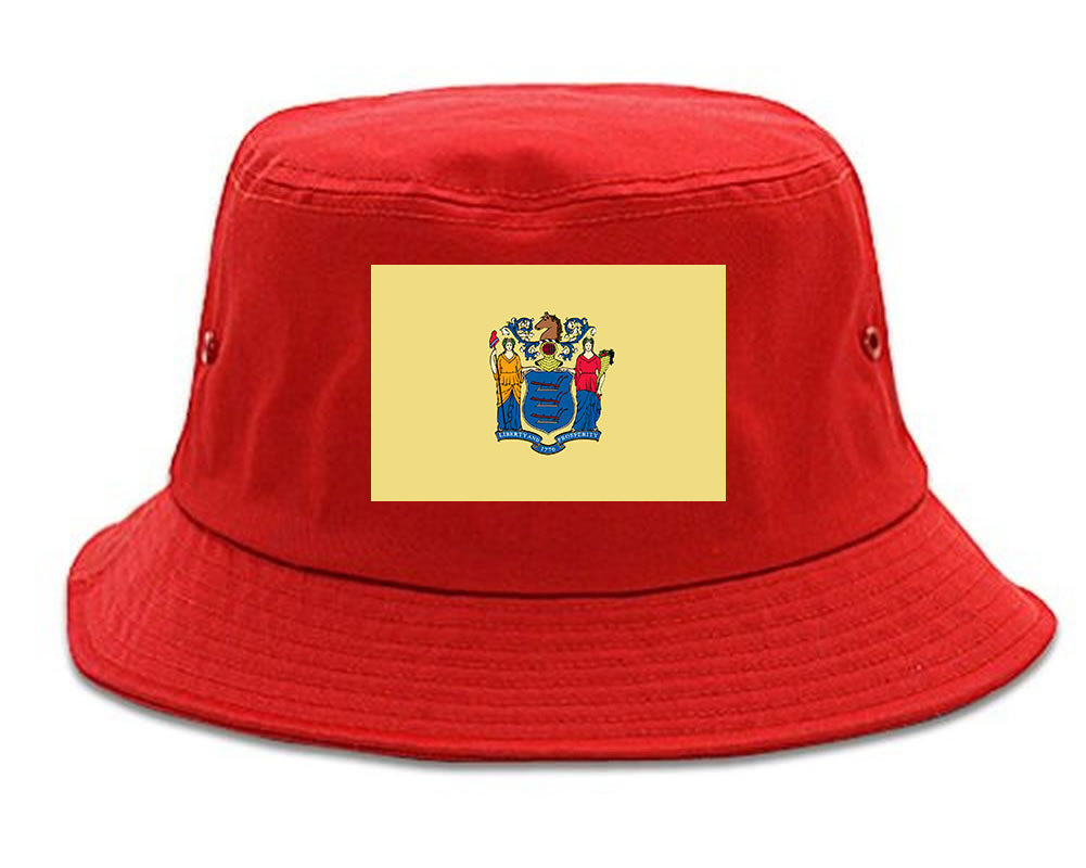 New Jersey State Flag NJ Chest Mens Bucket Hat Red