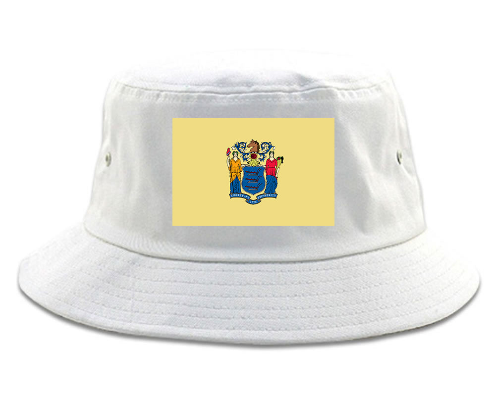 New Jersey State Flag NJ Chest Mens Bucket Hat White