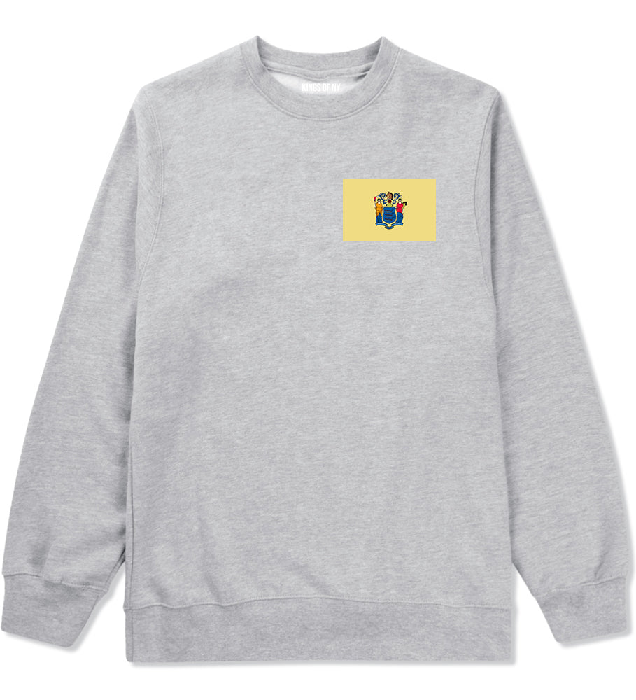 New Jersey State Flag NJ Chest Mens Crewneck Sweatshirt Grey