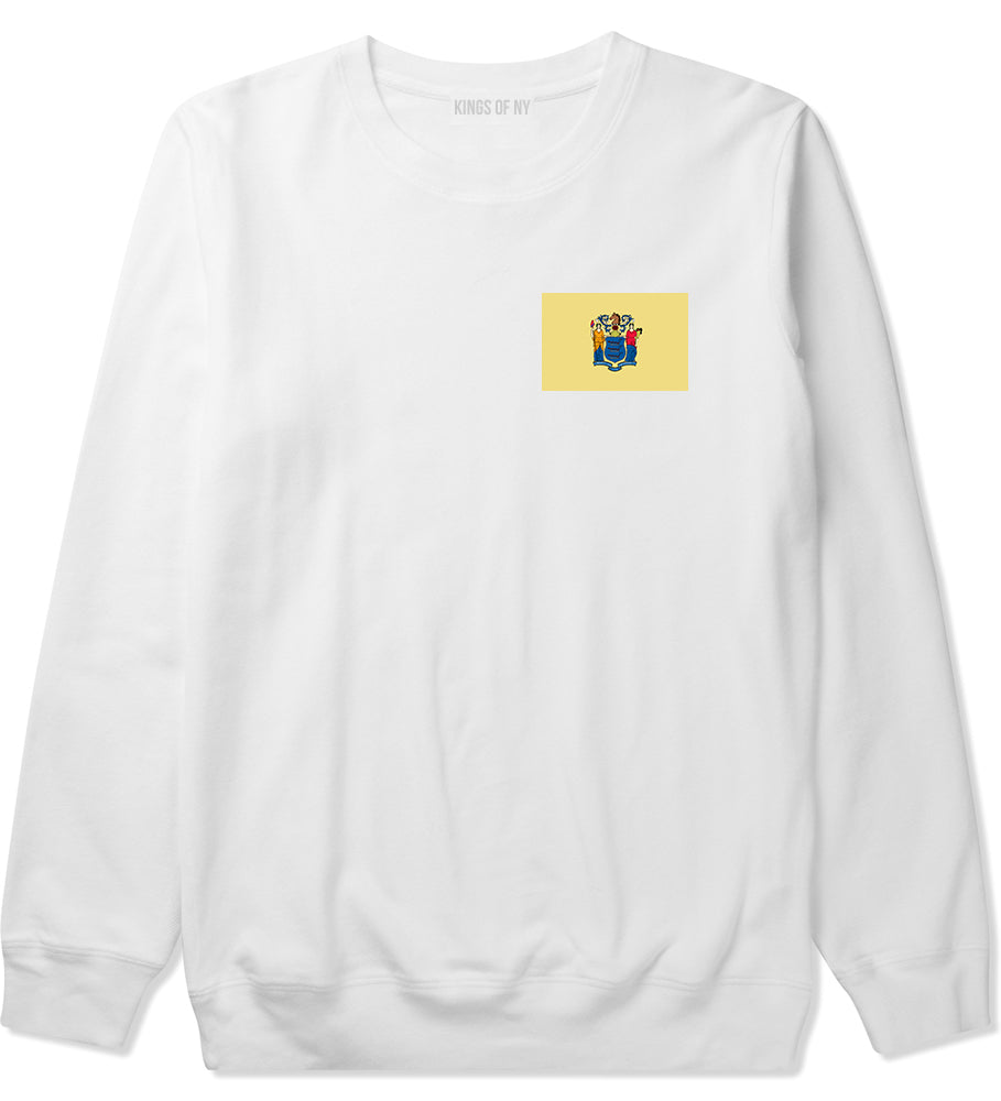 New Jersey State Flag NJ Chest Mens Crewneck Sweatshirt White