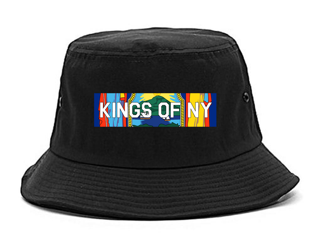 New York Flag Box Logo Mens Bucket Hat Black