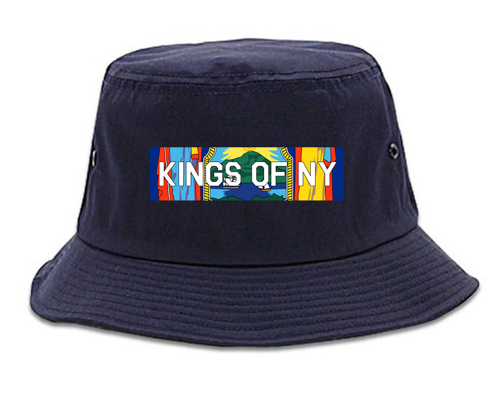 New York Flag Box Logo Mens Bucket Hat Navy Blue