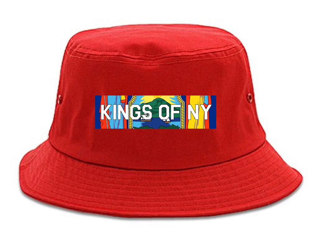 New York Flag Box Logo Mens Bucket Hat Red