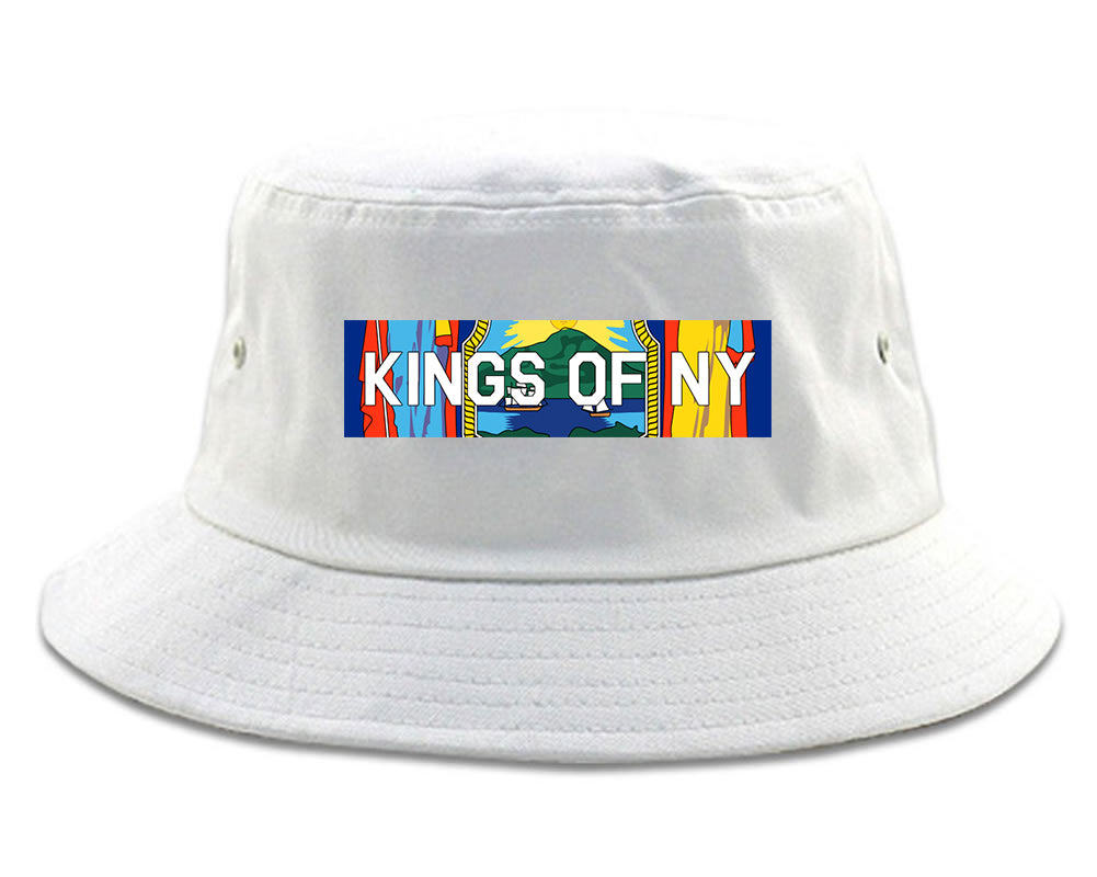 New York Flag Box Logo Mens Bucket Hat White