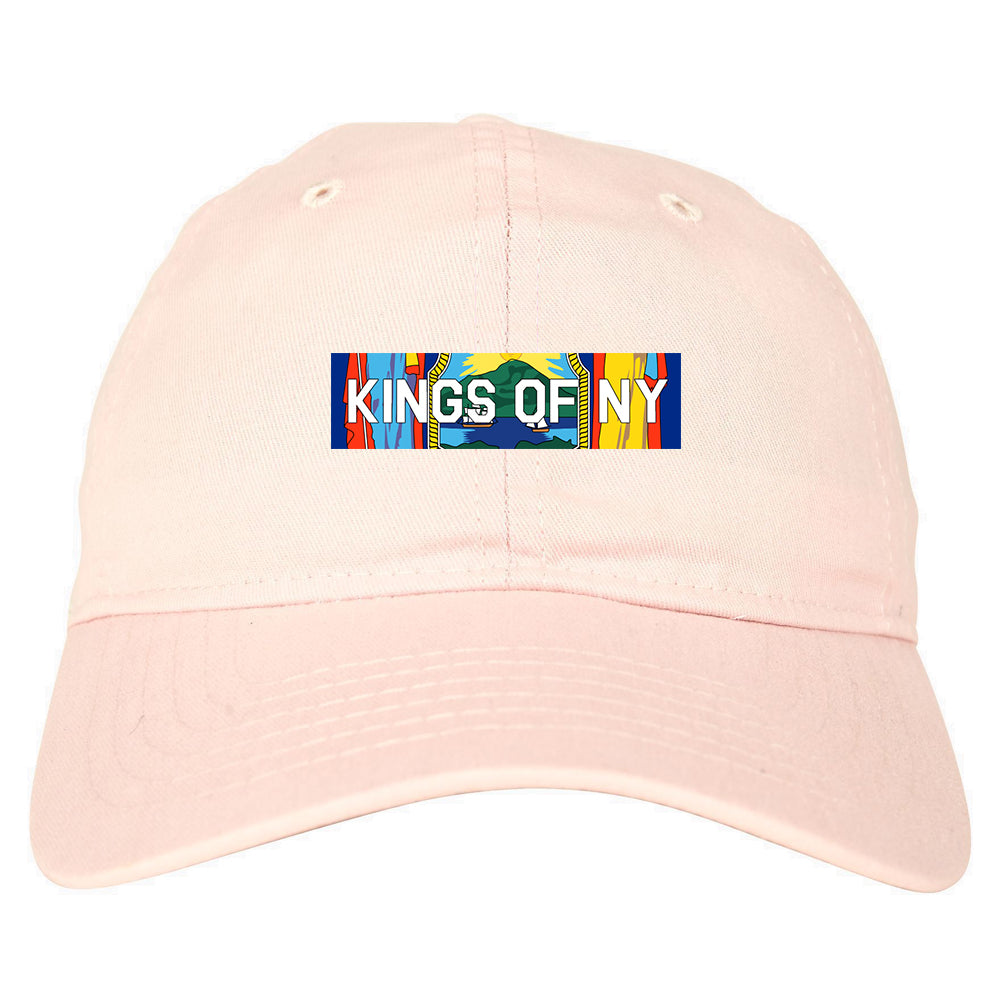 New York Flag Box Logo Mens Dad Hat Pink